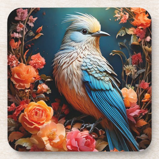 grillige Natuur blue bird Bier Onderzetter (Voorkant)