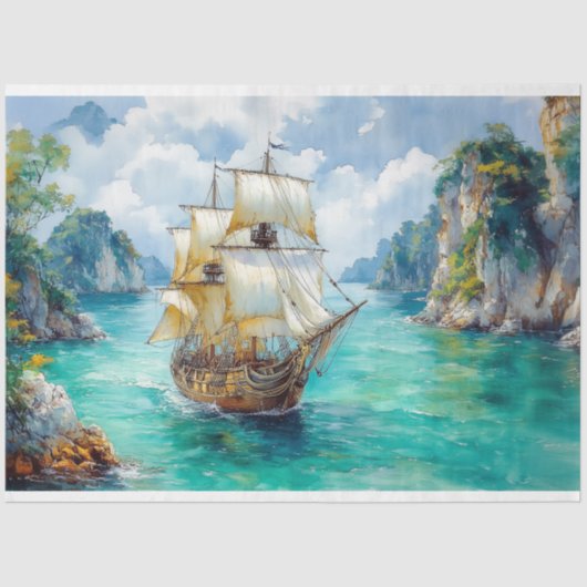 grillige  nautische piratenschip decoupage tissuepapier (Voorkant)