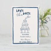 Grillige Navy Blauwe Save The Date Uitnodiging (Staand voorkant)