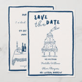 Grillige Navy Blauwe Save The Date Uitnodiging (Voorkant / Achterkant)