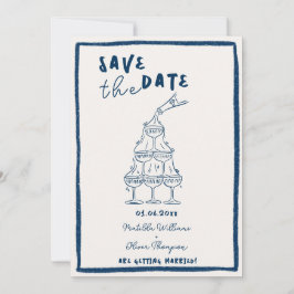 Grillige Navy Blauwe Save The Date Uitnodiging