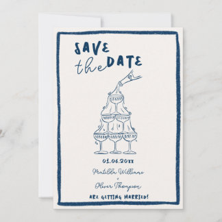 Grillige Navy Blauwe Save The Date Uitnodiging