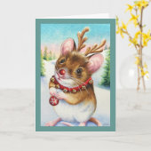 Grillige Noorderpool Rendier Muis Watercolor Kunst Kaart (Gele Bloem)