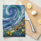 grillige oceaangolf | impressionisme schilderij theedoek (Quarter Fold)