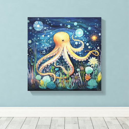 grillige octopus illustratie canvas afdruk (Insitu (Houten vloer))