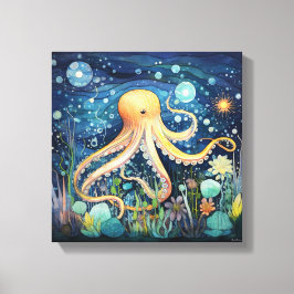 grillige octopus illustratie canvas afdruk
