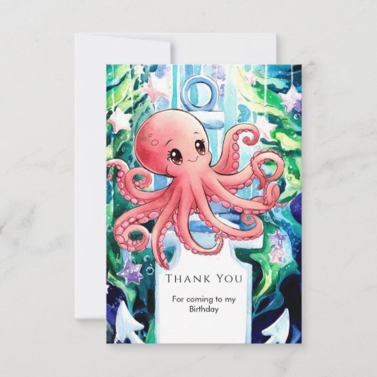 Grillige Octopus Verjaardag Onder Zee Bedankkaart (Voorkant)