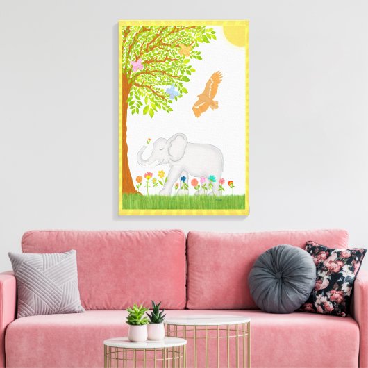 Grillige Olifant Babykamer Scene Ontwerp Canvas Afdruk (Insitu (Woonkamer))