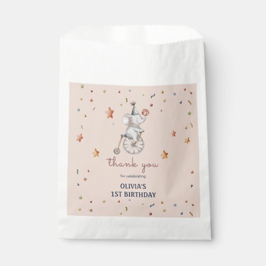 grillige olifant circus verjaardagsfeestje cadeau bedankzakje (Voorkant)