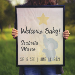 Grillige Olifant Kijk en Leer Baby Shower Poster