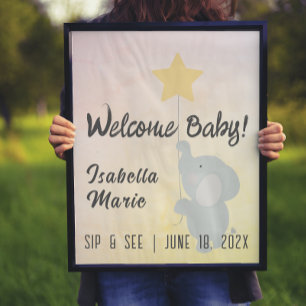 Grillige Olifant Kijk en Leer Baby Shower Poster