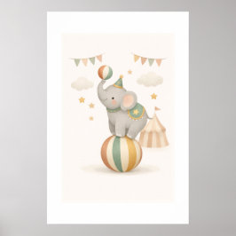 Grillige Olifant op een bal Poster
