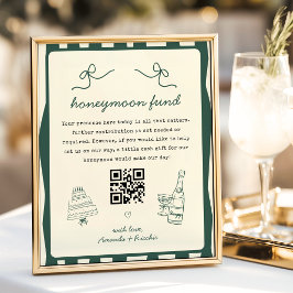 Grillige Olijfgroene Huwelijks- Honeymoonfonds Bor Poster