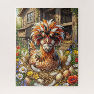 Grillige Oranje en Witte Poolse Kippenren Legpuzzel