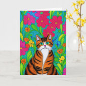 grillige Oranje gestreepte kat | Verjaardag van Be Kaart (Gele Bloem)