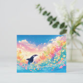 Grillige Orka Walvis Wilde Bloem Briefkaart (Staand voorkant)
