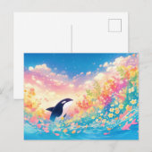 Grillige Orka Walvis Wilde Bloem Briefkaart (Voorkant / Achterkant)