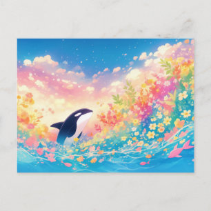Grillige Orka Walvis Wilde Bloem Briefkaart