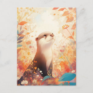 Grillige Otter in Bloemrijke Weide Briefkaart