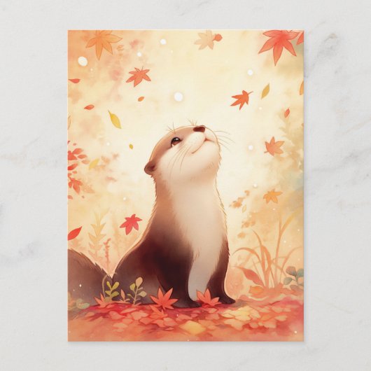 Grillige Otter in Herfstbladeren Briefkaart (Voorkant)