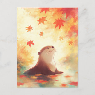 Grillige Otter in Herfstig Waterveld Briefkaart