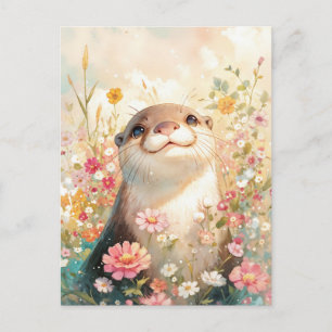 Grillige Otter in Zonnige Wildebloemenweide Briefkaart