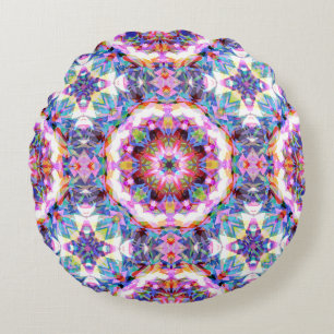 Grillige Paarse Blauwe Roze Kleurrijke Patroon Rond Kussen