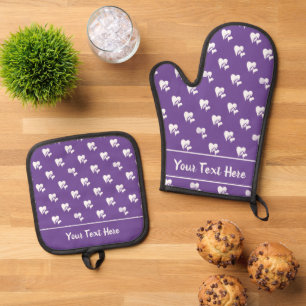 Grillige Paarse en Witte Verliefde Harten Ovenwant & Pannenlap Set