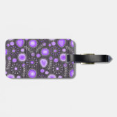 Grillige paarse grijze harten en bloemen bloemmoti bagagelabel (Achterkant horizontaal)