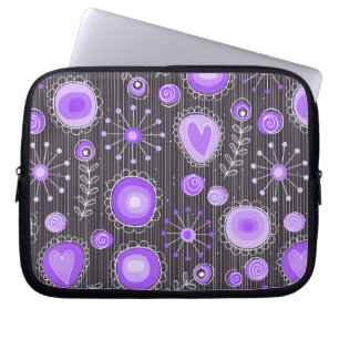 Grillige paarse grijze harten en bloemen bloemmoti laptop sleeve
