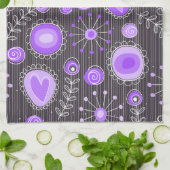 Grillige paarse grijze harten en bloemen bloemmoti theedoek (Gevouwen)