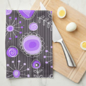 Grillige paarse grijze harten en bloemen bloemmoti theedoek (Quarter Fold)