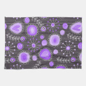 Grillige paarse grijze harten en bloemen bloemmoti theedoek (Horizontaal)