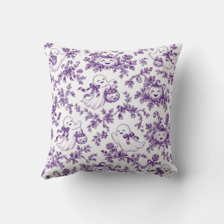 Grillige Paarse Halloween Toile Geesten Pompoenen Kussen