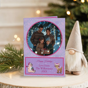 Grillige Paarse Kerst Foto Vouw Kerstkaart Feestdagen Kaart