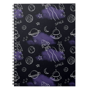 Grillige Paarse Outer Space Naadloos Patroon Notitieboek
