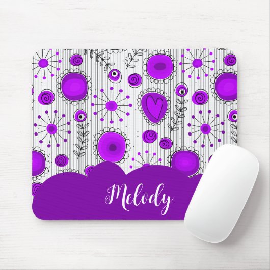 Grillige paarse witte harten bloemen bloem naam muismat (Met muis)