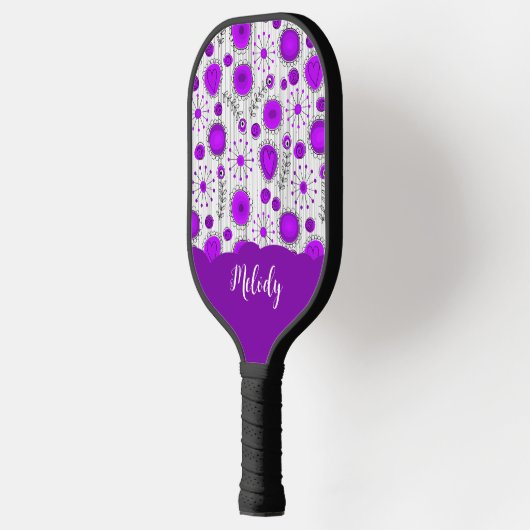 Grillige paarse witte harten bloemen bloem naam pickleball paddle (Links)
