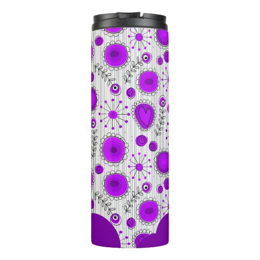 Grillige paarse witte harten bloemen bloem naam thermosbeker (Achterkant)