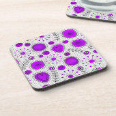 Grillige paarse witte harten en bloemen bloemmotie drankjes onderzetter (Linkerzijde)