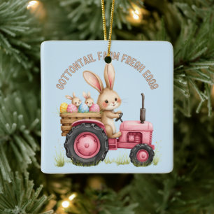 Grillige Paashaas Boerderij Vintage Tractor Keramisch Ornament