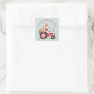 Grillige Paashaas Boerderij Vintage Tractor Vierkante Sticker