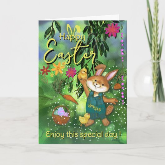 grillige paashaas kip aangepast bericht feestdagen kaart (Voorkant)