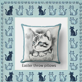 grillige paaskat in bloemeneierschaal kussen