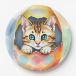 grillige paaskat in bloemeneierschaal papieren bordje