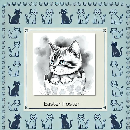 grillige paaskat in bloemeneierschaal poster