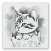 grillige paaskat in bloemeneierschaal sticker (Voorkant)