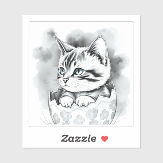 grillige paaskat in bloemeneierschaal sticker (Vel)