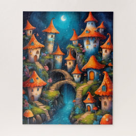 Grillige paddendorp bij nacht legpuzzel