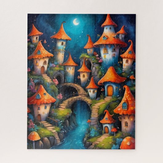 Grillige paddendorp bij nacht legpuzzel (Verticaal)